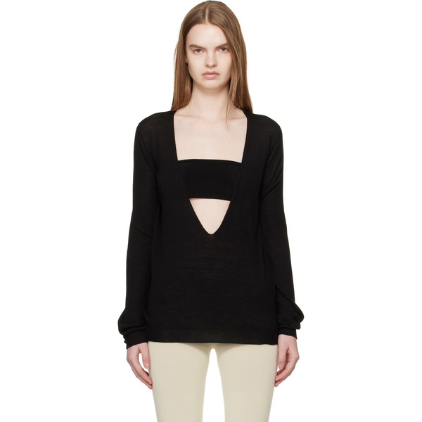  Rick Owens Black Temple Extreme V Neck Pull Sweater 