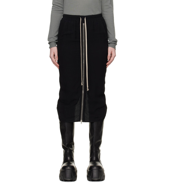  Rick Owens Black Temple Zipped Short Pillar Midi Skirt 
