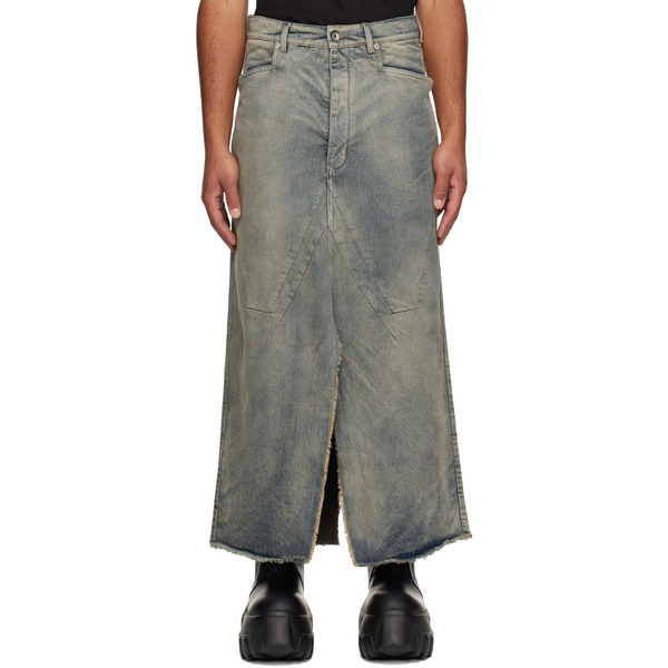  Rick Owens Blue Concordians Slivered Denim Maxi Skirt 