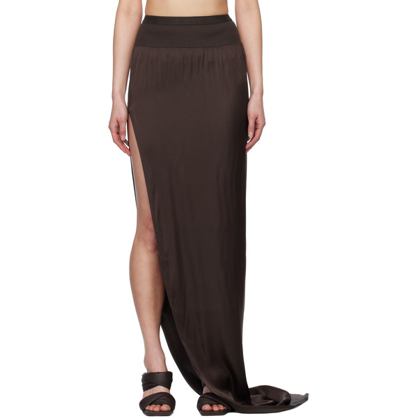  Rick Owens Brown Hollywood Slit Maxi Skirt 