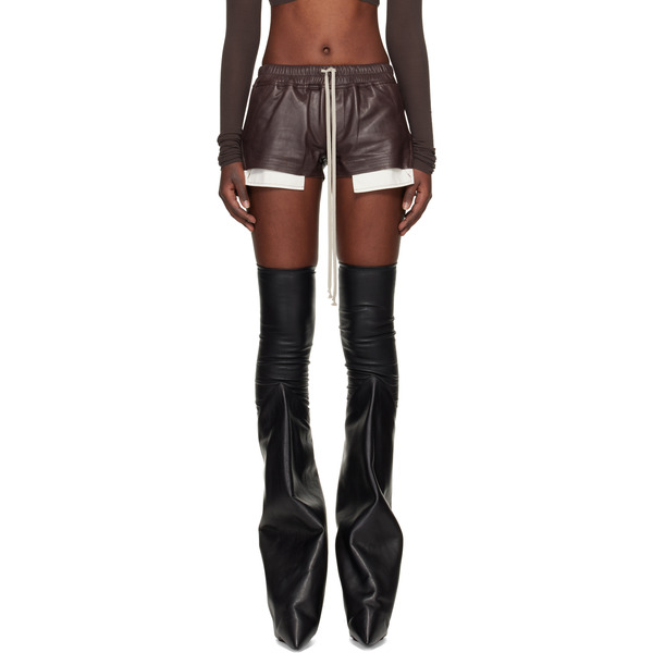  Rick Owens Brown Temple Fog Leather Shorts 