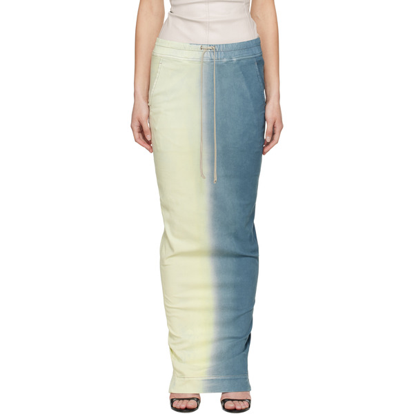 Rick Owens Drkshdw Blue & Off-white Pull On Pillar Maxi Skirt 