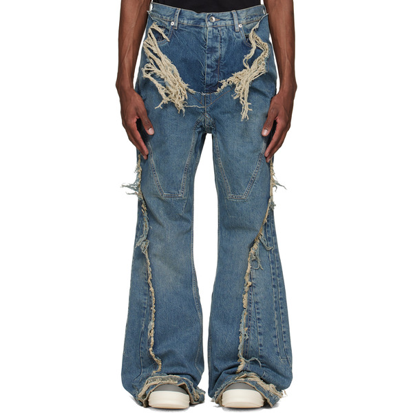  Rick Owens Drkshdw Blue Temple Slivered Bootcut Jeans 