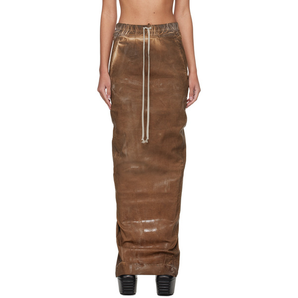  Rick Owens Drkshdw Brown Pull On Pillar Denim Maxi Skirt 