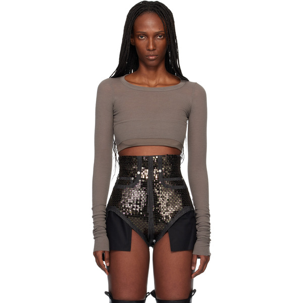  Rick Owens Gray Ls Crop T-shirt 