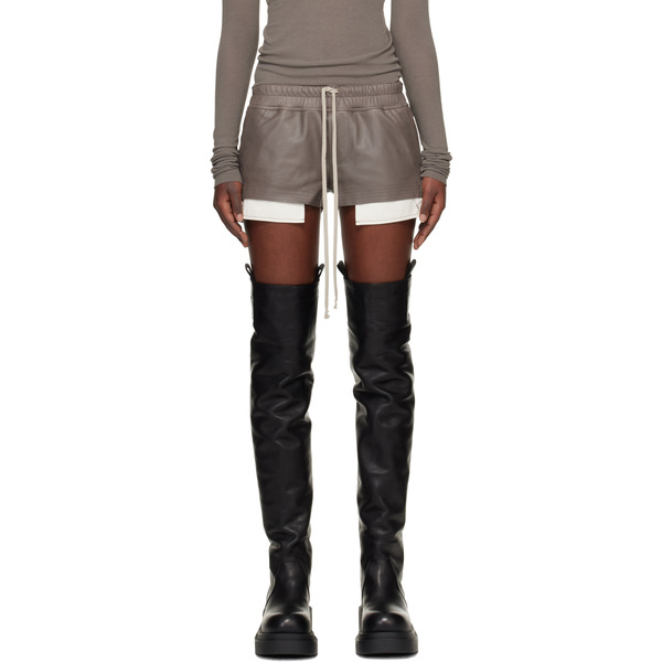  Rick Owens Gray Temple Fog Leather Shorts 