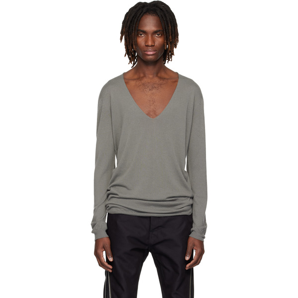  Rick Owens Gray Temple Oversize Extreme V Neck Sweater 