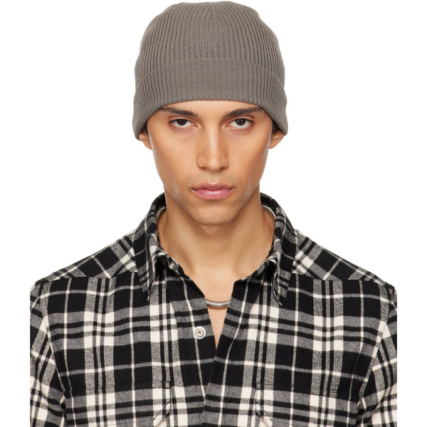  Rick Owens Gray Temple Ribbed Beanie 