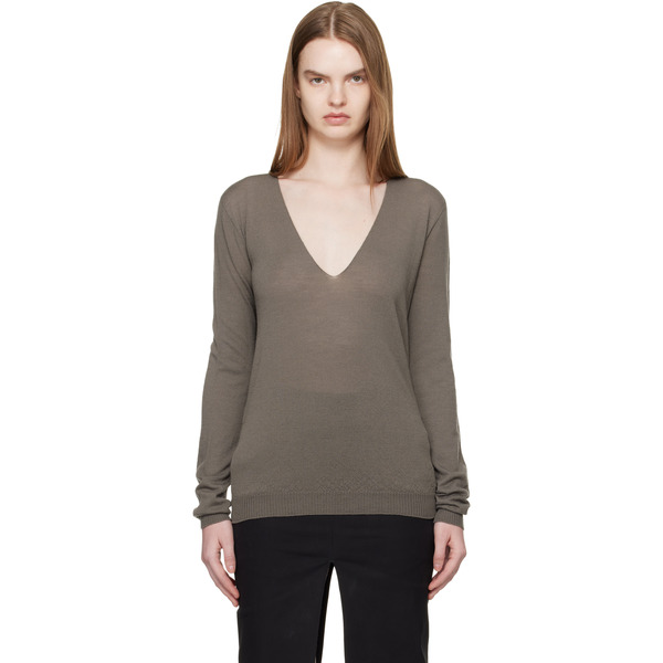  Rick Owens Gray Temple V Neck Pull Sweater 