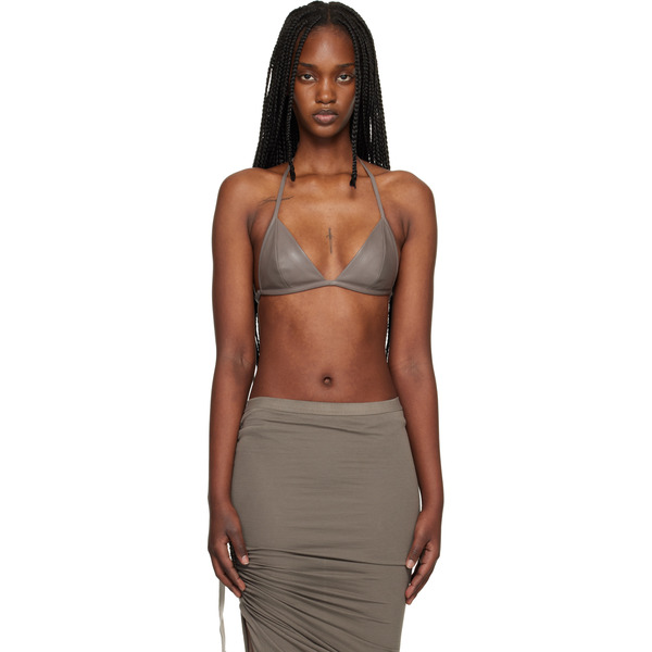  Rick Owens Gray Temple Waxy Lamb Leather Bra 