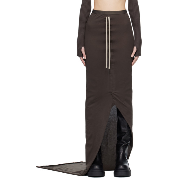  Rick Owens Moncler + Rick Owens Brown Adjustable Maxi Skirt 
