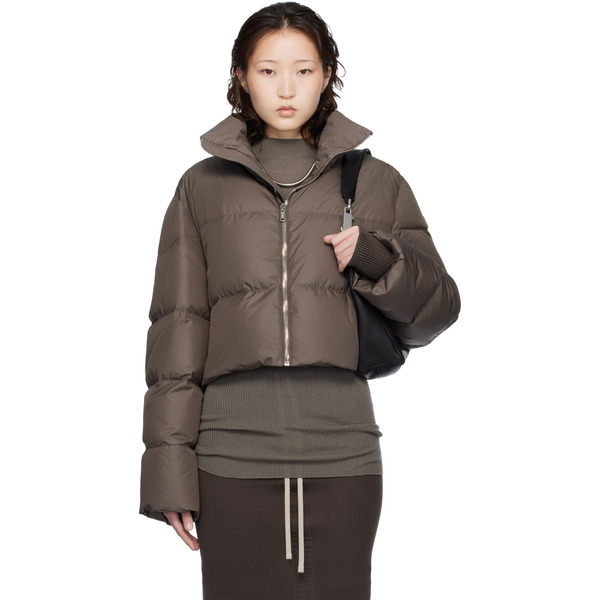  Rick Owens Moncler + Rick Owens Taupe Cropped Cyclopic Down Jacket 