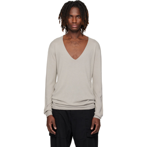  Rick Owens Off-white Temple Oversize Extreme V Neck Sweater 