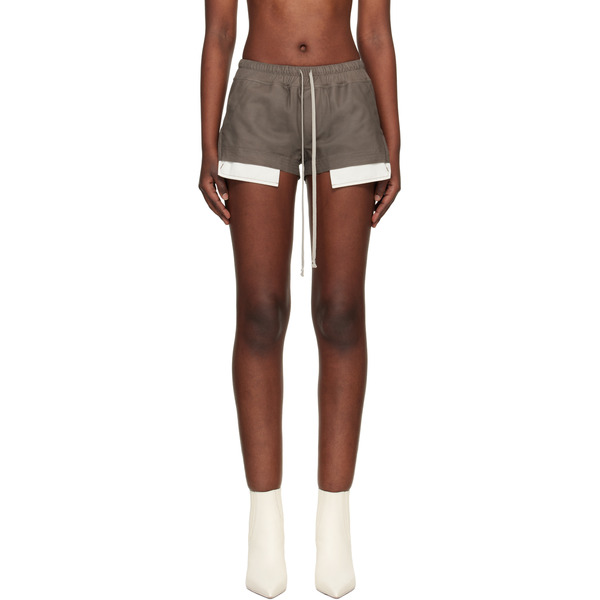  Rick Owens Taupe Fog Boxer Leather Shorts 