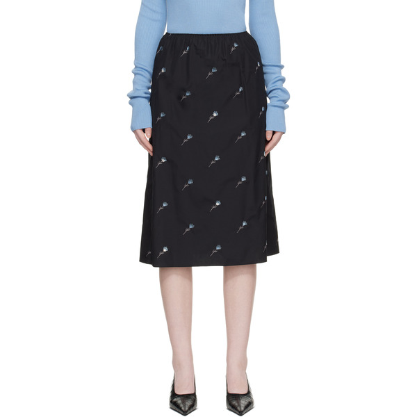  Rier Black Pop Flowers Midi Skirt 