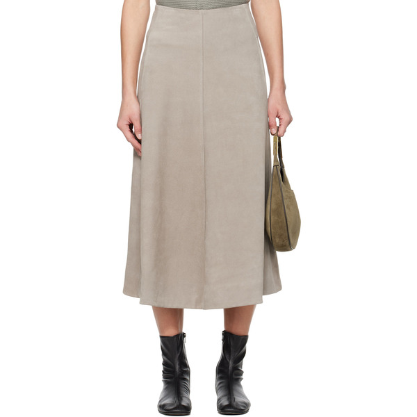  Rier Gray Crust Suede Midi Skirt 