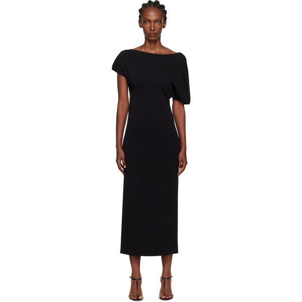  Róhe Black Asymmetrical Knitted Midi Dress 