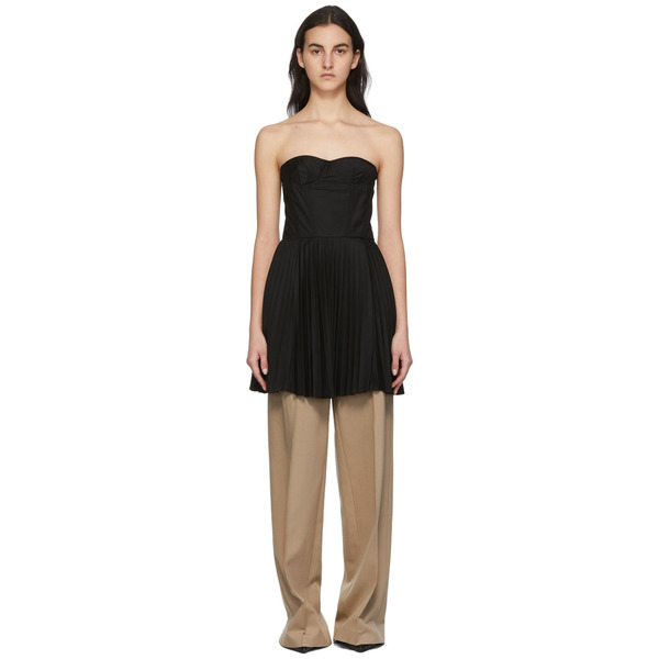  Rokh Black Pleated Corset Dress 