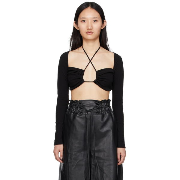  Rosetta Getty Black Cropped Long Sleeve T-shirt 