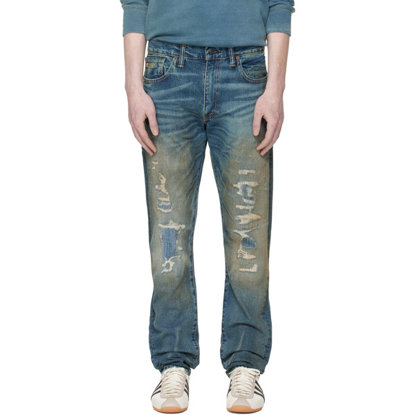  Rrl Blue High Slim Brannon Distressed Jeans 