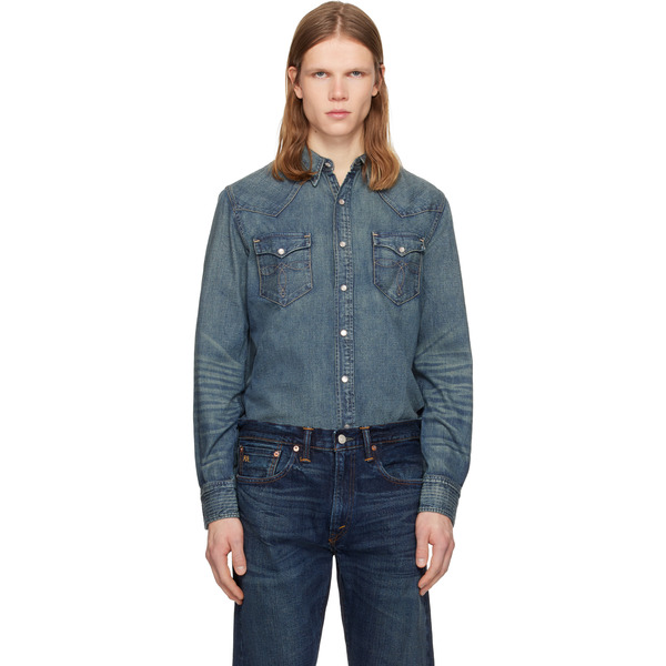  Rrl Blue Slim Fit Denim Western Shirt 