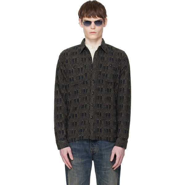  Rrl Gray Jacquard-knit Wool-blend Work Shirt 