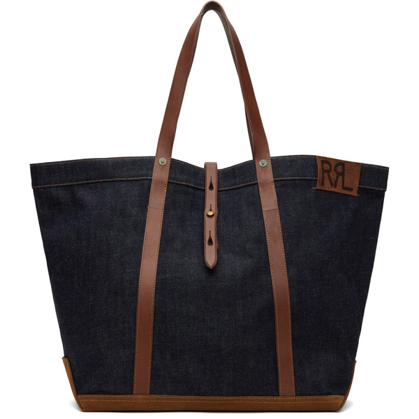  Rrl Indigo Leather-trim Denim Tote 