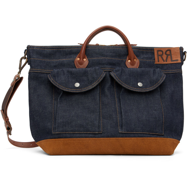  Rrl Indigo Leather-trim Denim Tote 