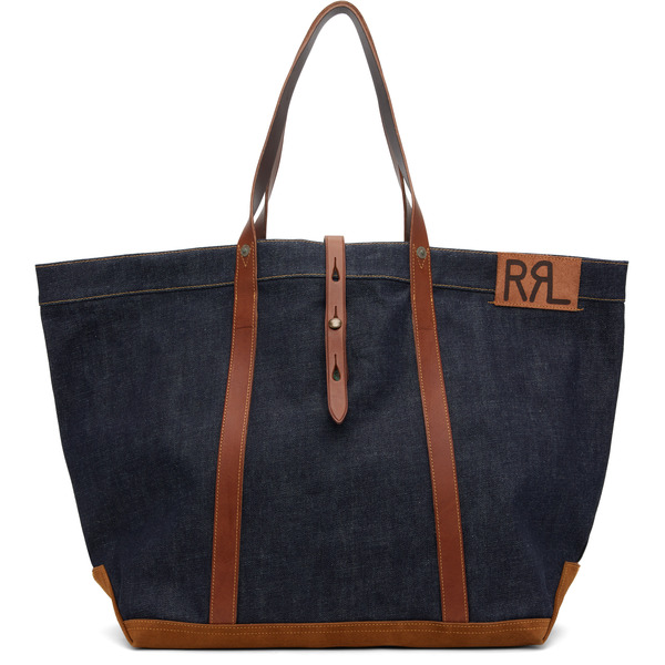  Rrl Indigo Leather-trim Denim Tote 