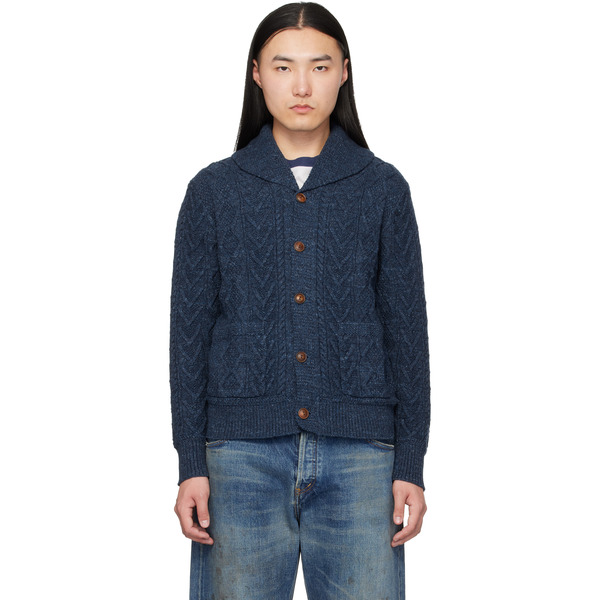  Rrl Navy Aran-knit Cotton Cardigan 