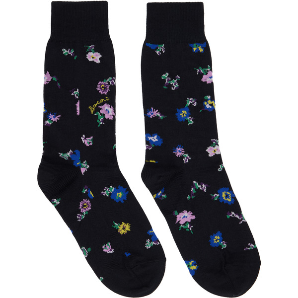  Sacai Black Floral Socks 