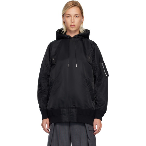  Sacai Black Nylon Twill Hoodie 