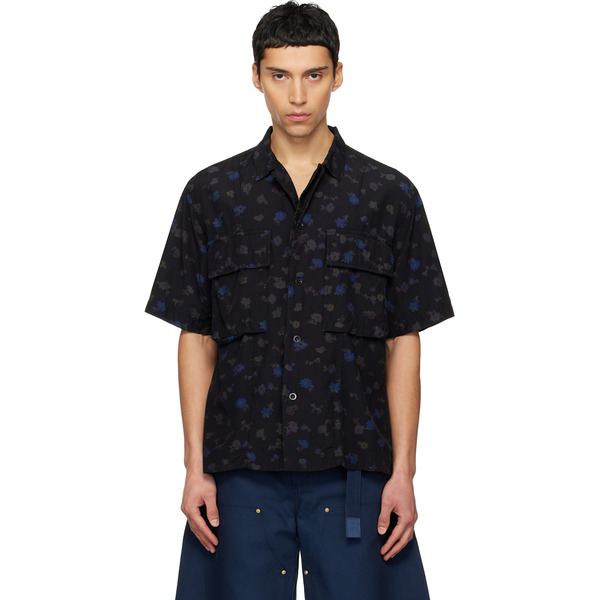  Sacai Black Overdyed Floral Print Shirt 