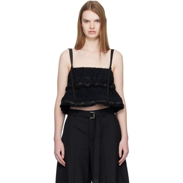  Sacai Black Tweed Camisole 