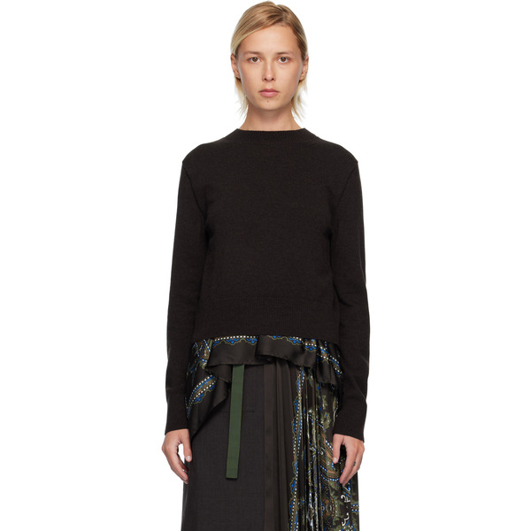  Sacai Brown Paisley Print & Wool Knit Sweater 