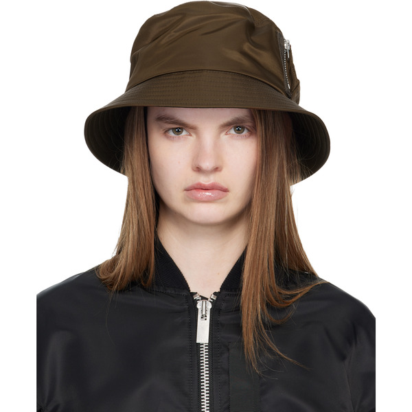  Sacai Brown Single Brim Pocket Bucket Hat 