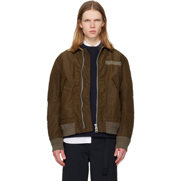  Sacai Brown Treated Nylon Twill Bomber Jacket 
