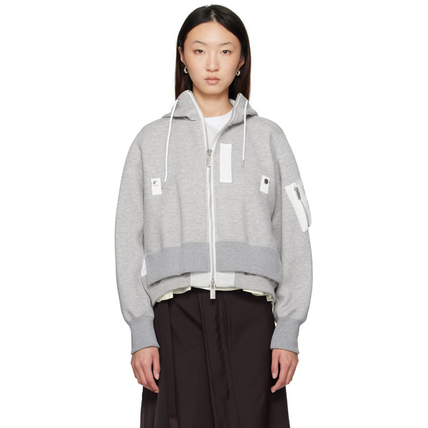  Sacai Gray Sponge Sweat X Nylon Twill Hoodie 