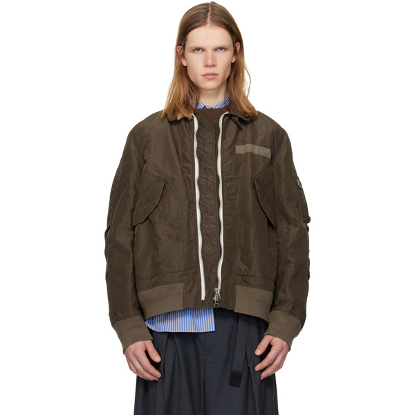  Sacai Khaki Treated Nylon Twill Bomber Jacket 