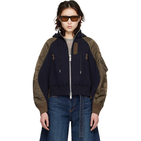  Sacai Navy & Khaki Sponge Sweat Hoodie 