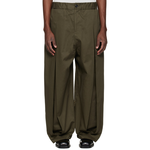  Sage Nation Khaki Box Pleat Trousers 