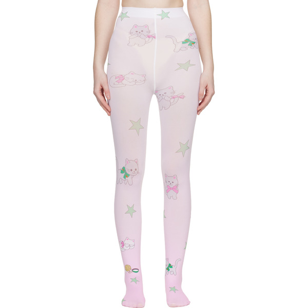  Sandy Liang White & Pink Graphic Tights 
