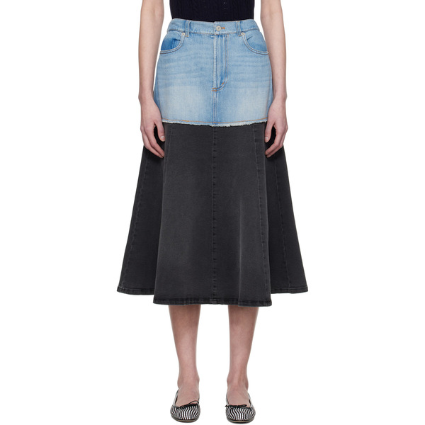  Sea Ny Blue & Black Elle Denim Midi Skirt 
