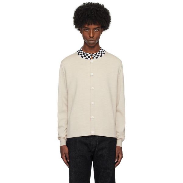  Second/layer Beige Crew Collar Knit Cardigan 