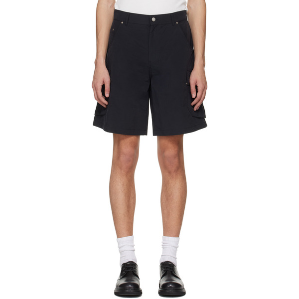  Serapis Black Riveted Nylon Cargo Shorts 