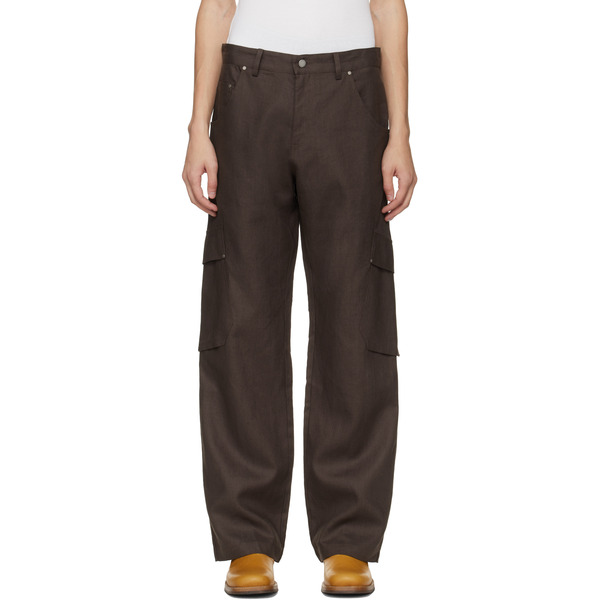  Serapis Brown Riveted Linen Cargo Pants 