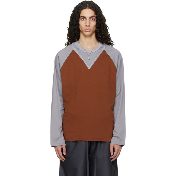  Serapis Tan & Gray W-neck Cotton T-shirt 