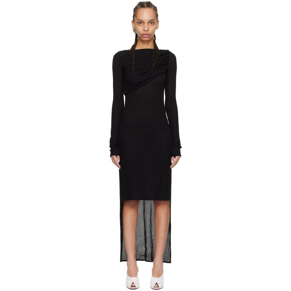  Shang Xia Black Ruched Midi Dress 