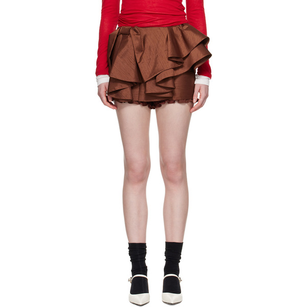  Shushu/tong Brown Asymmetrical Bow & Ruffle Miniskirt 