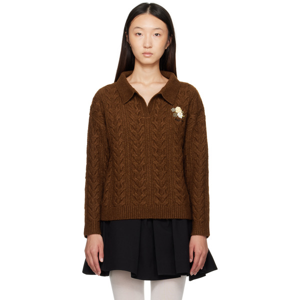  Shushu/tong Brown Lapel Collar Knit Polo 